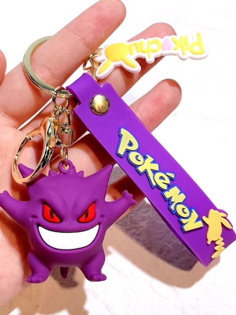 Gengar Pokemon Keychain Purple Rubber Charm Strap Anime Keyring